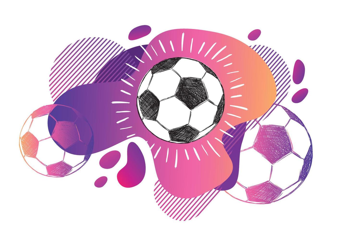 Hand drawn football, soccer ball sketch. Fluid abstract background. Banners with flowing liquid shapes. Vector