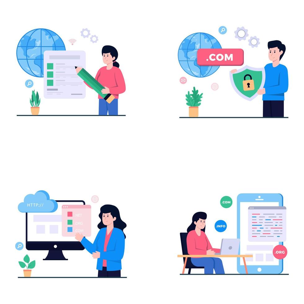 pack de ilustraciones planas de registro de dominios vector