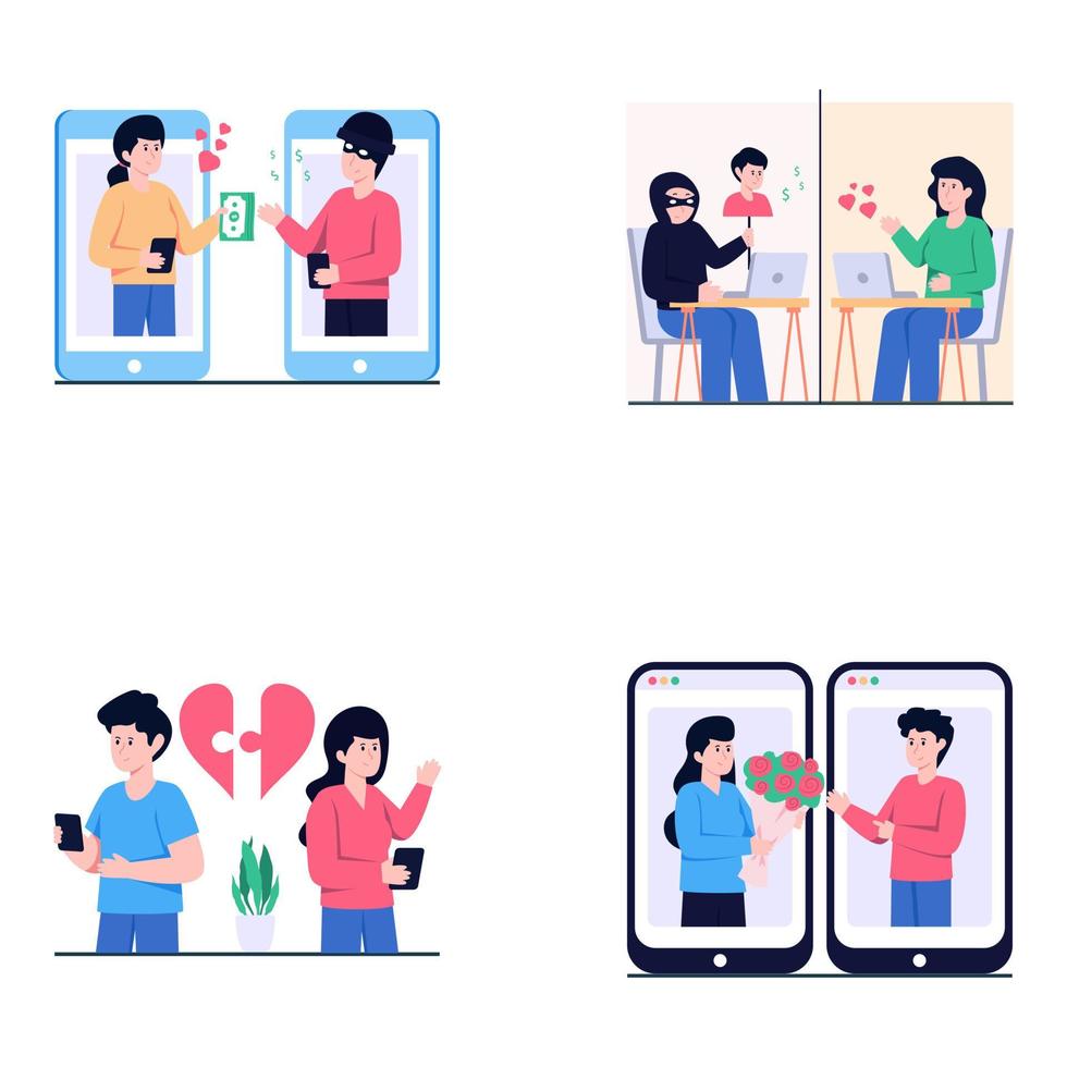 Pack of Cyber Love Flat Illustrations vector