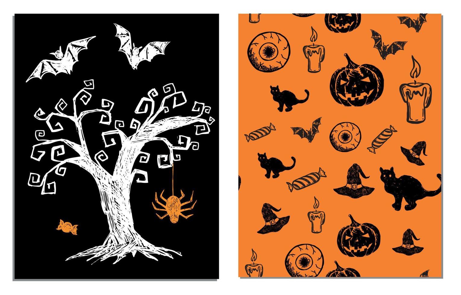 Halloween symbols hand drawn illustrations vector