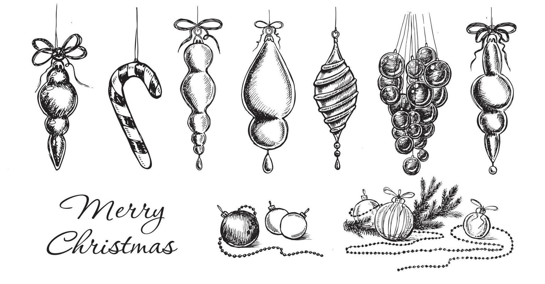 Christmas toys set. Hand drawn illustration. vector