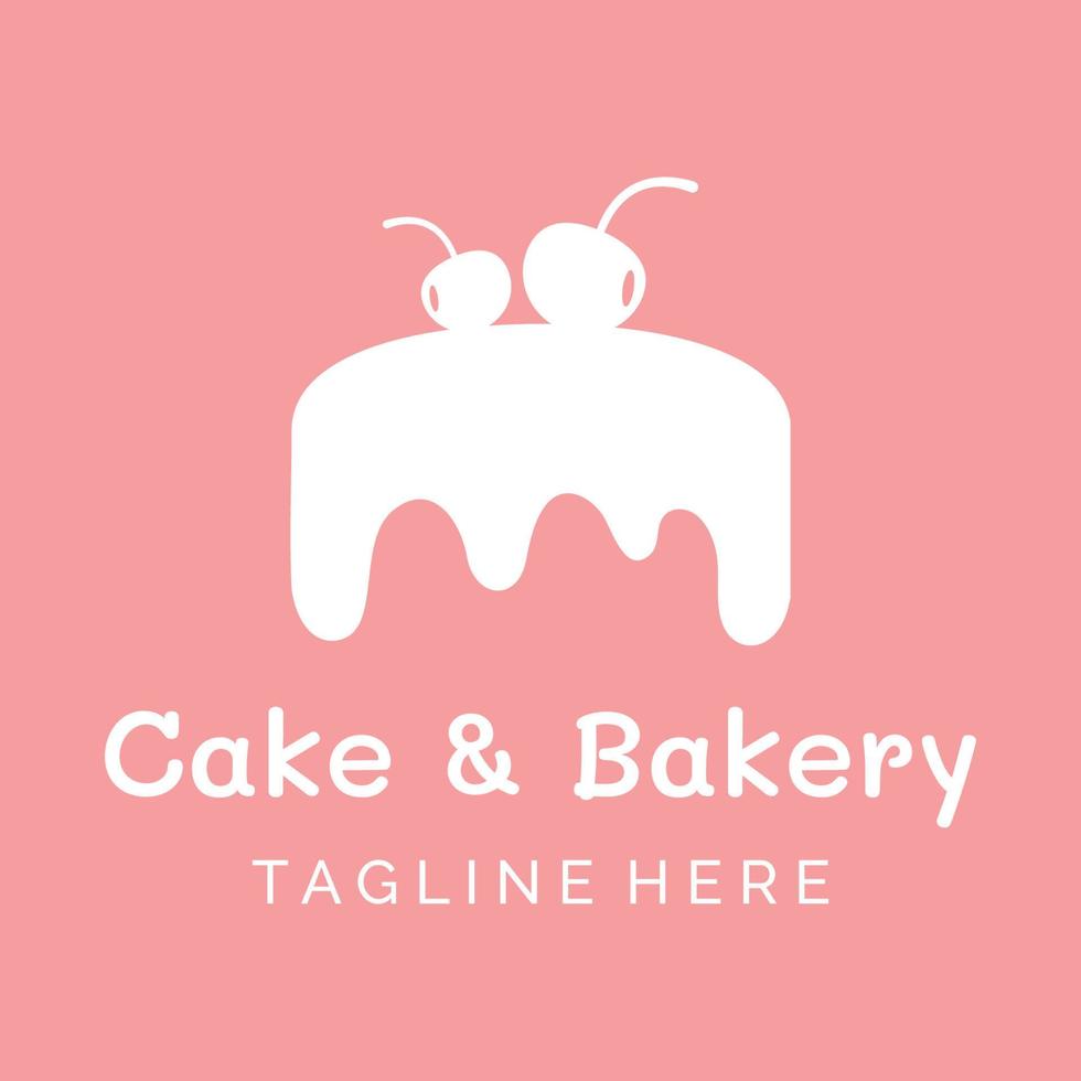 Cake or bakery logo template vector design.Sweet cake, birthday cake, cup cake, cake with cherries. Logo for business, cake shop, cake shop etc.