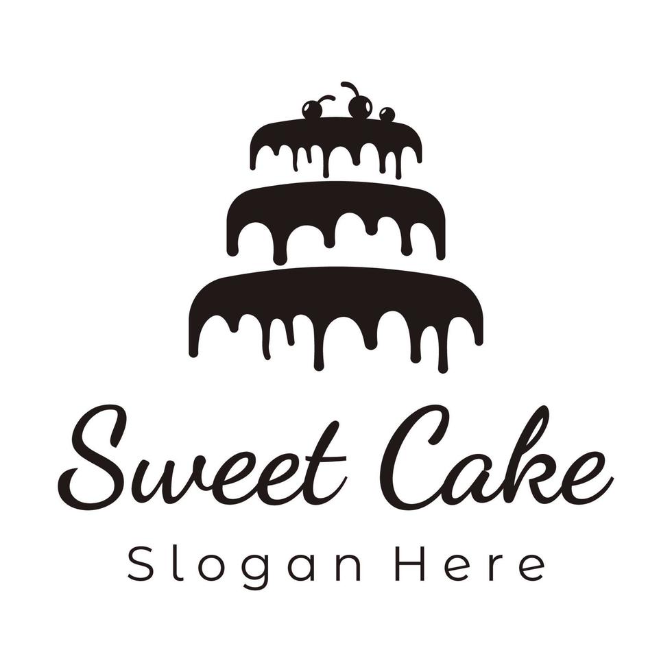 Cake or bakery logo template vector design.Sweet cake, birthday cake, cup cake, cake with cherries. Logo for business, cake shop, cake shop etc.