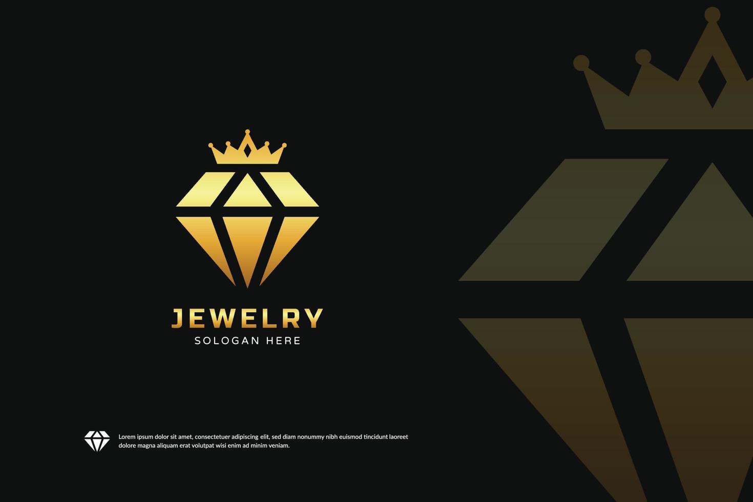 diseño creativo de la tienda de logotipos de joyería. plantilla de logotipo de rey de diamantes, emblema de identidad de marca, concepto de diseños dorados vector