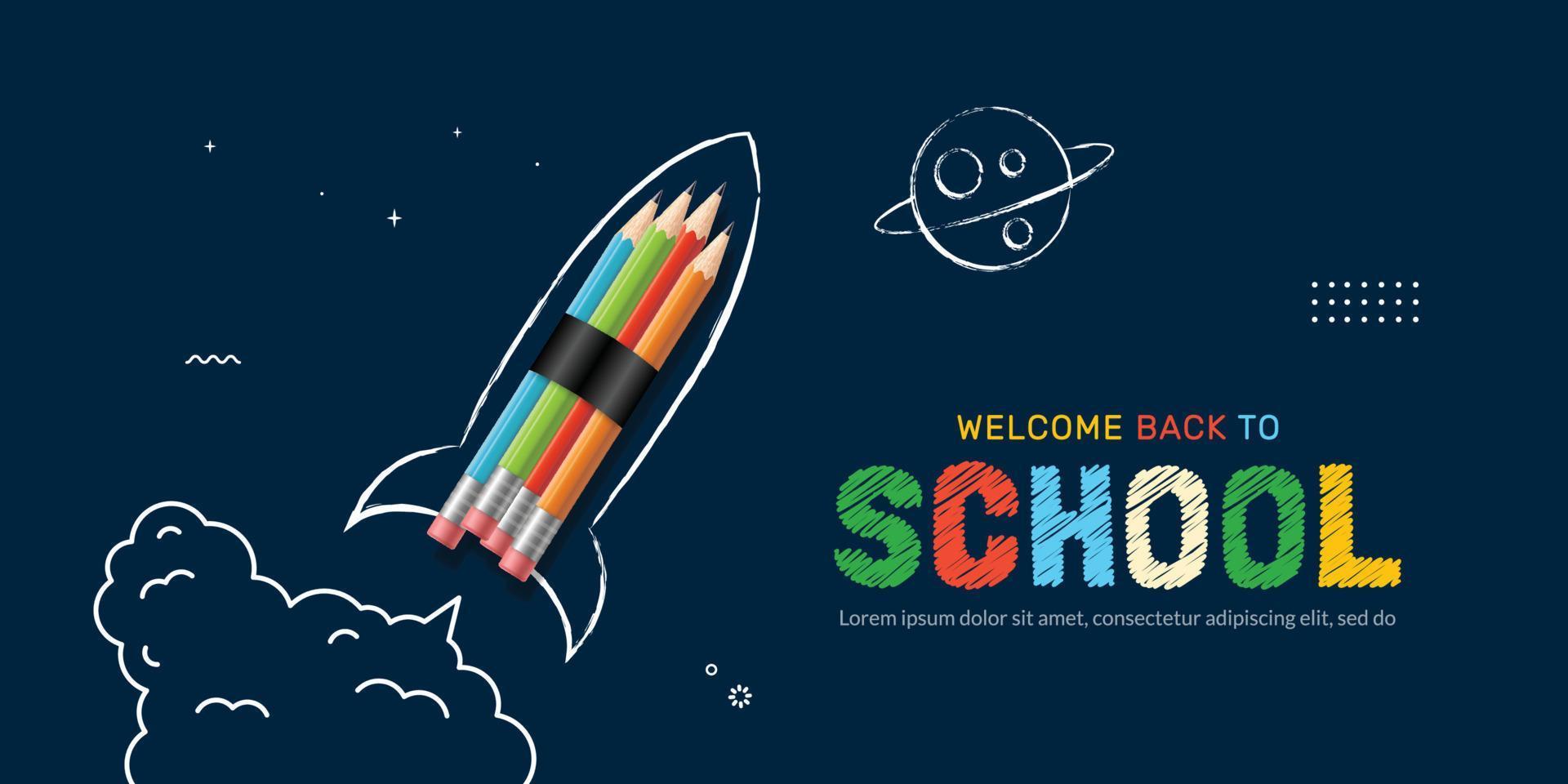 Pencil Rocket launching to space background, Back to School concept, Online learning and Web page design template vector