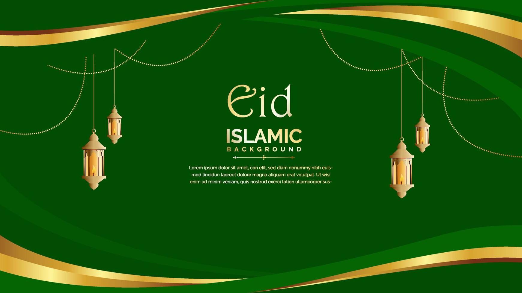 green color Eid celebration background with hanging lanterns vector