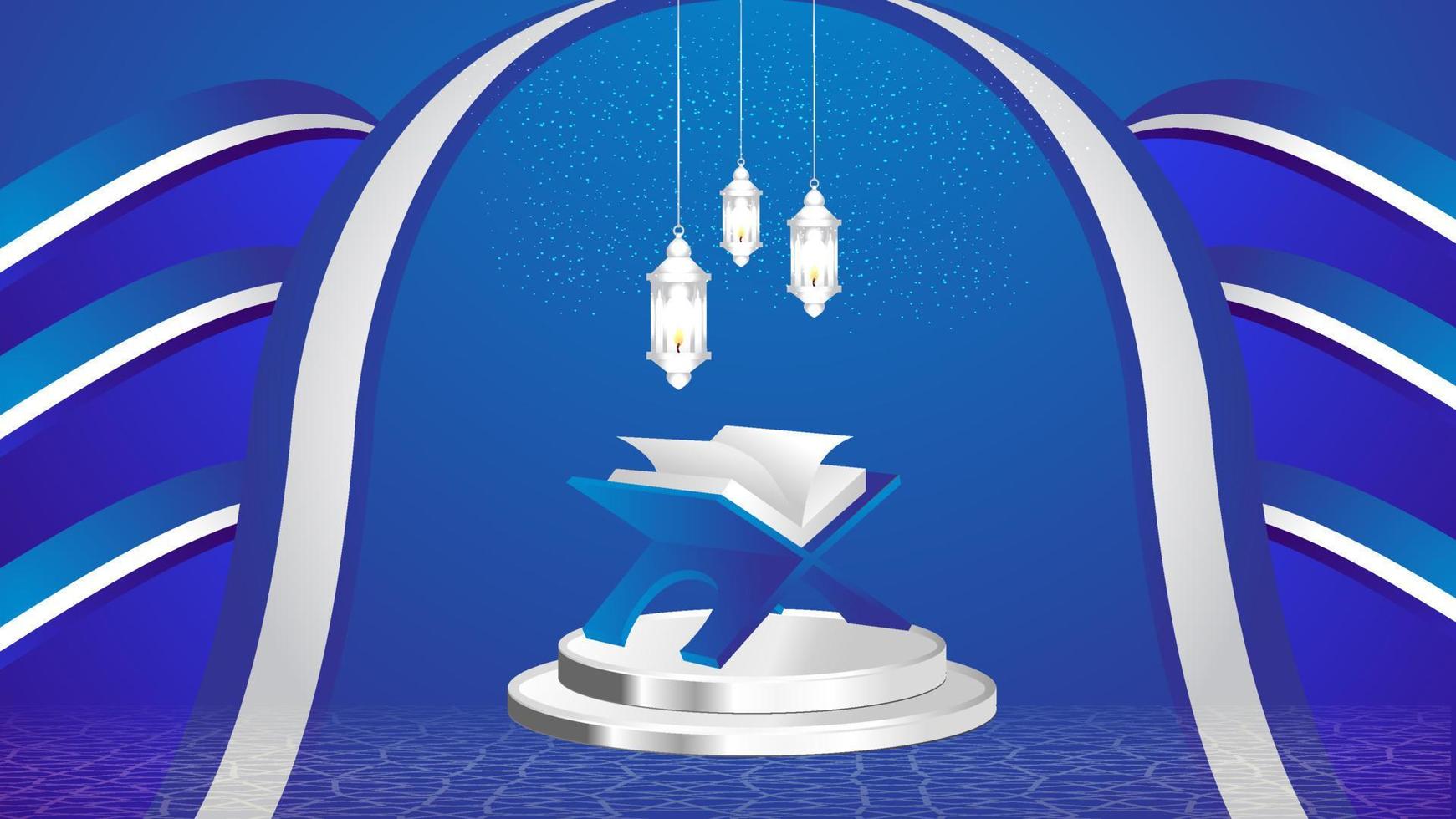 Elegant arabic golden blue Islamic design background with quran vector