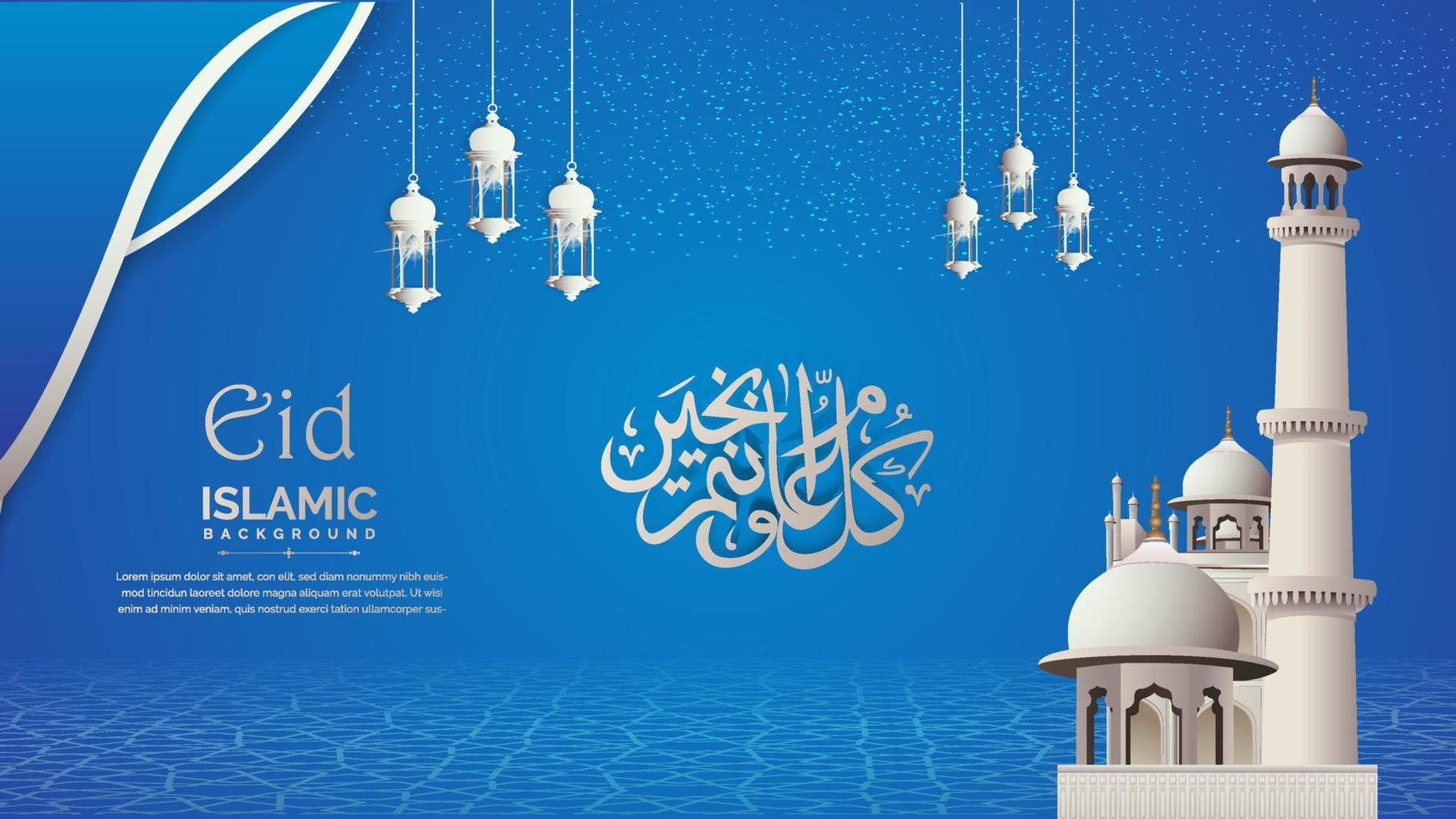 Elegant blue Islamic design background with mosque vector