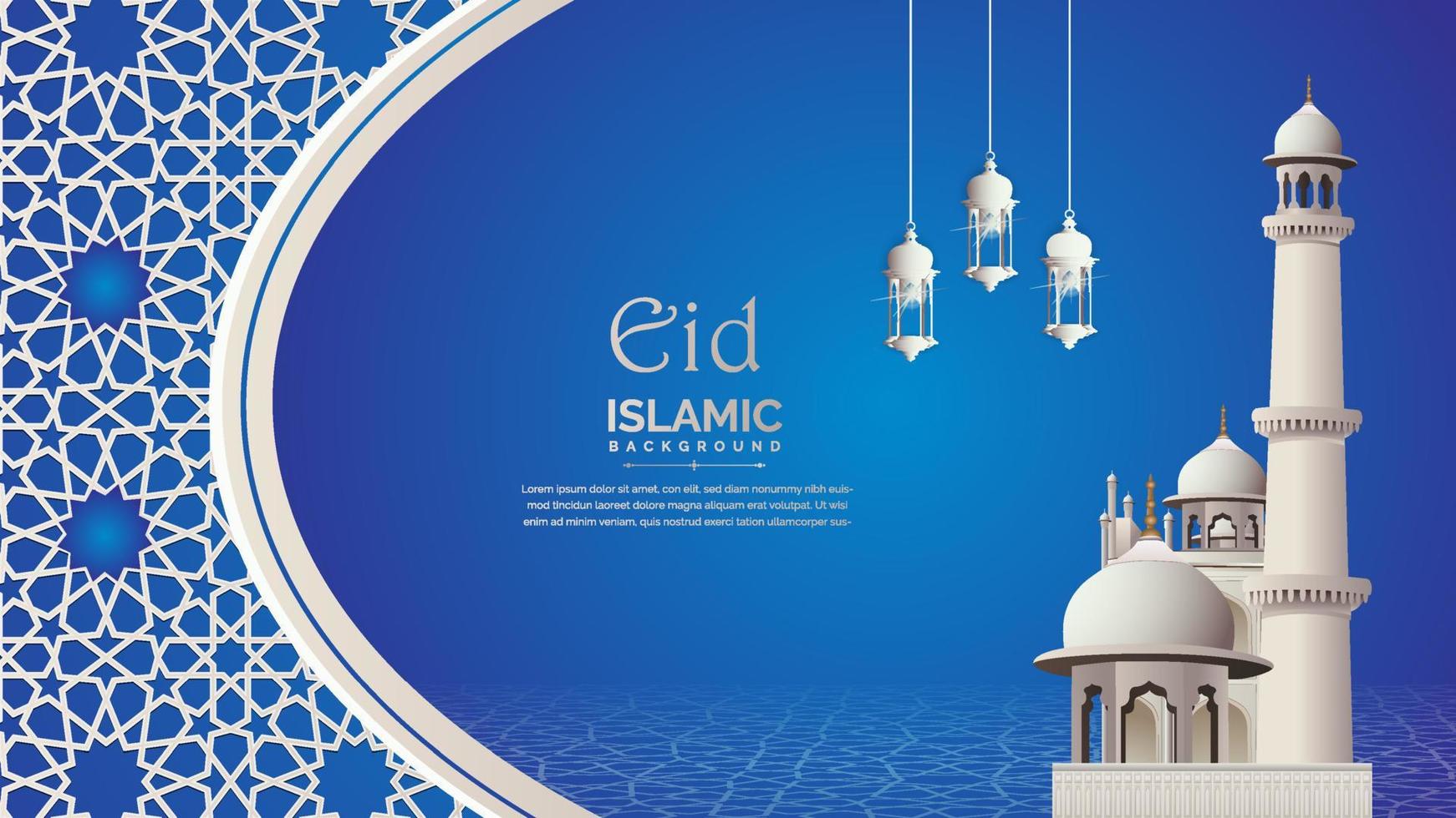 Arabic blue Luxury Background with mosque and moon vector