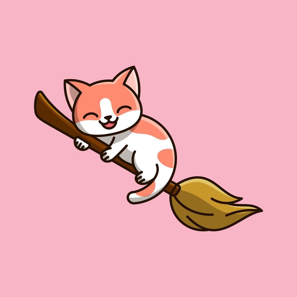 CUTE CAT FLYING WITH MAGIC Broom vector