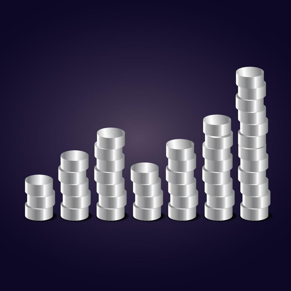 Silver cylinders with different height. vector