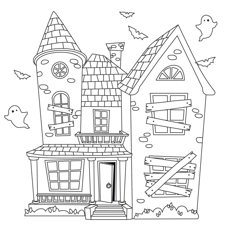 Haunted house outlined for coloring page vector