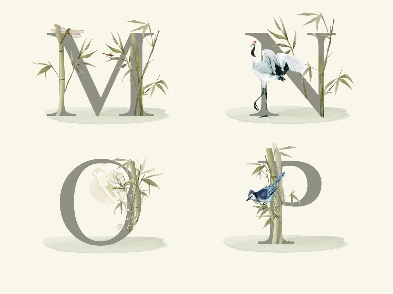 alphabet with bamboo hand drawn isolated vector