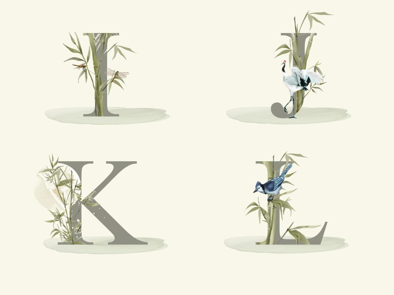 alphabet with bamboo hand drawn isolated vector