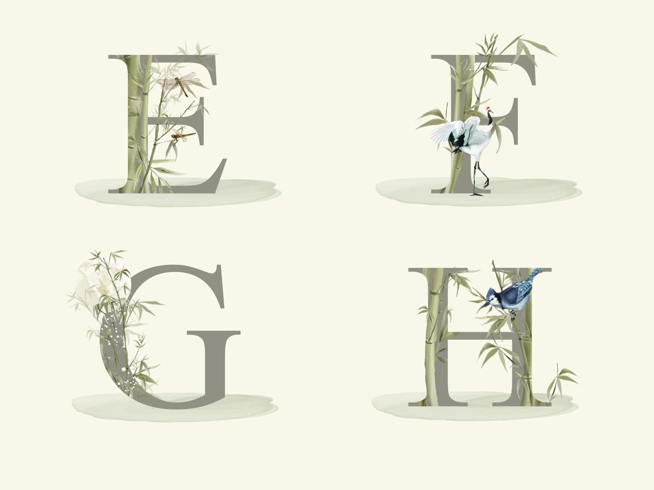 alphabet with bamboo hand drawn isolated vector