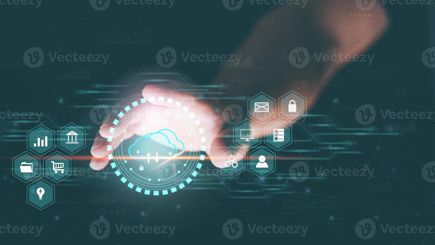 Businessmen who use the cloud to Log into cyberspace through secure online technology and password protection and authentication to verify your privacy. Access to cybersecurity information photo