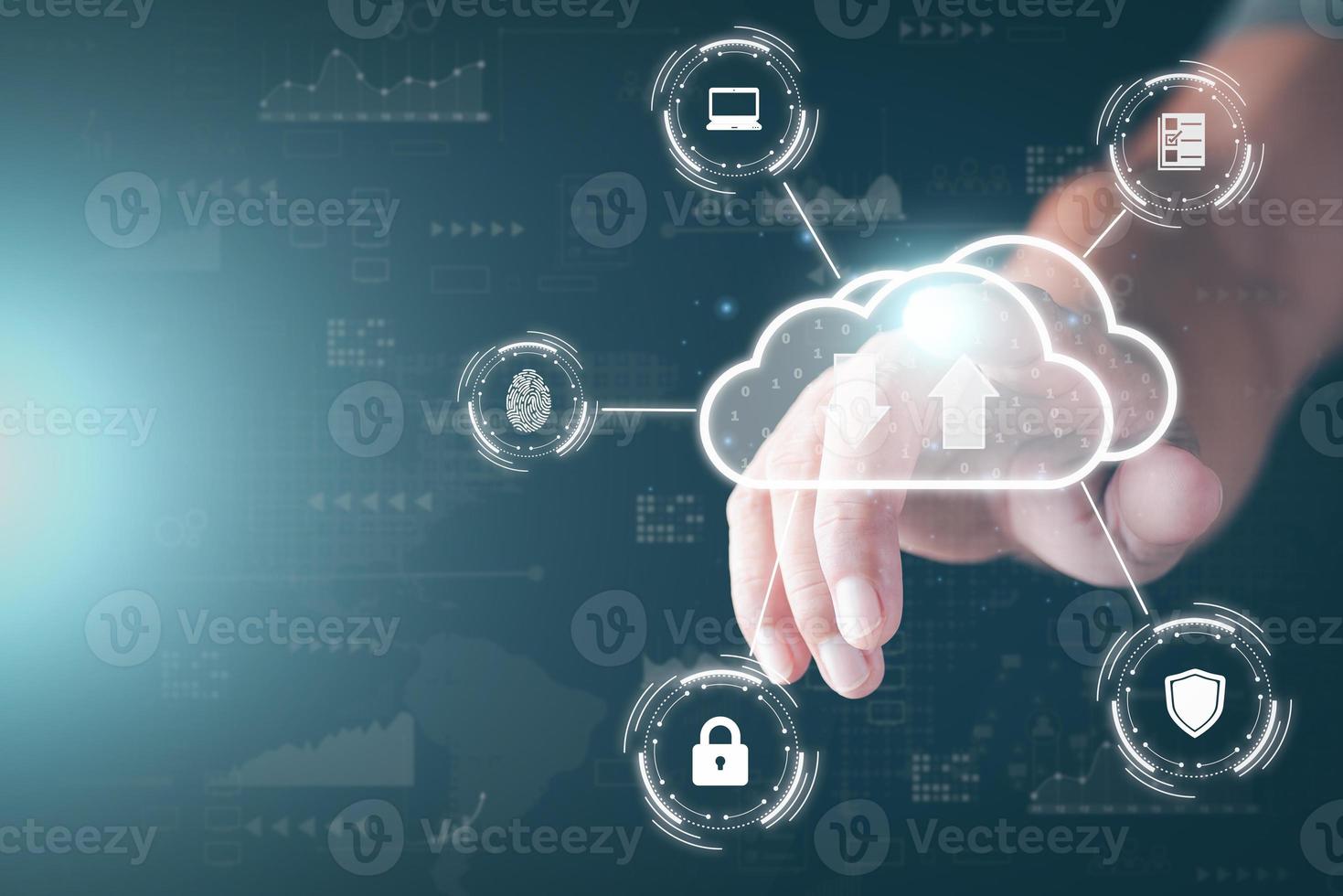 Businessmen who use the cloud to Log into cyberspace through secure online technology and password protection and authentication to verify your privacy. Access to cybersecurity information photo