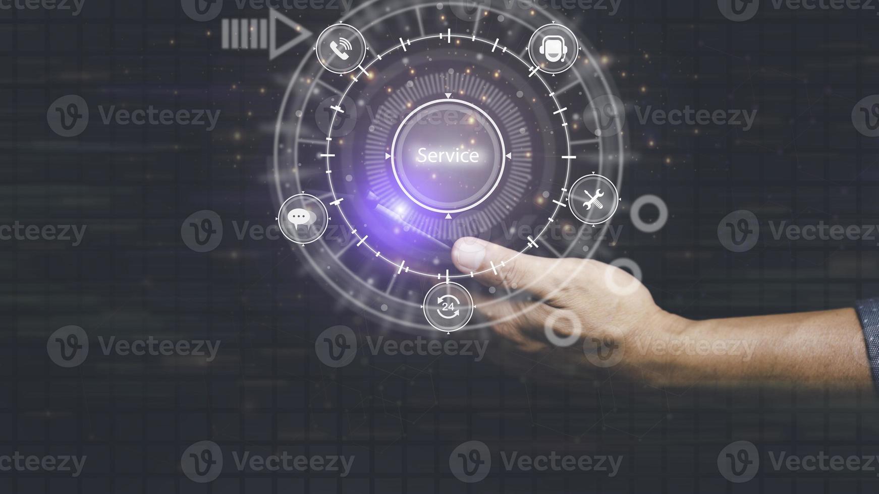 Businessman asking help through call center,customer support service concept,call center,business technology button on virtual screen concept,consulting team to help customers solve urgent problems photo