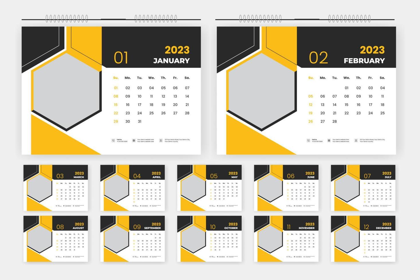 Plantilla de diseño de calendario de escritorio abstracto moderno 2023 vector