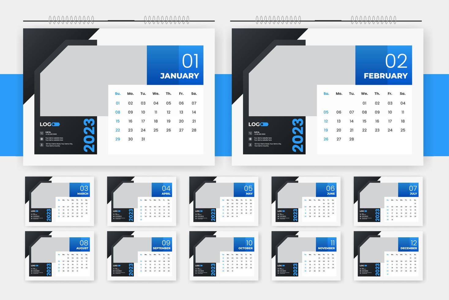 2023 modern abstract desk calendar design template vector