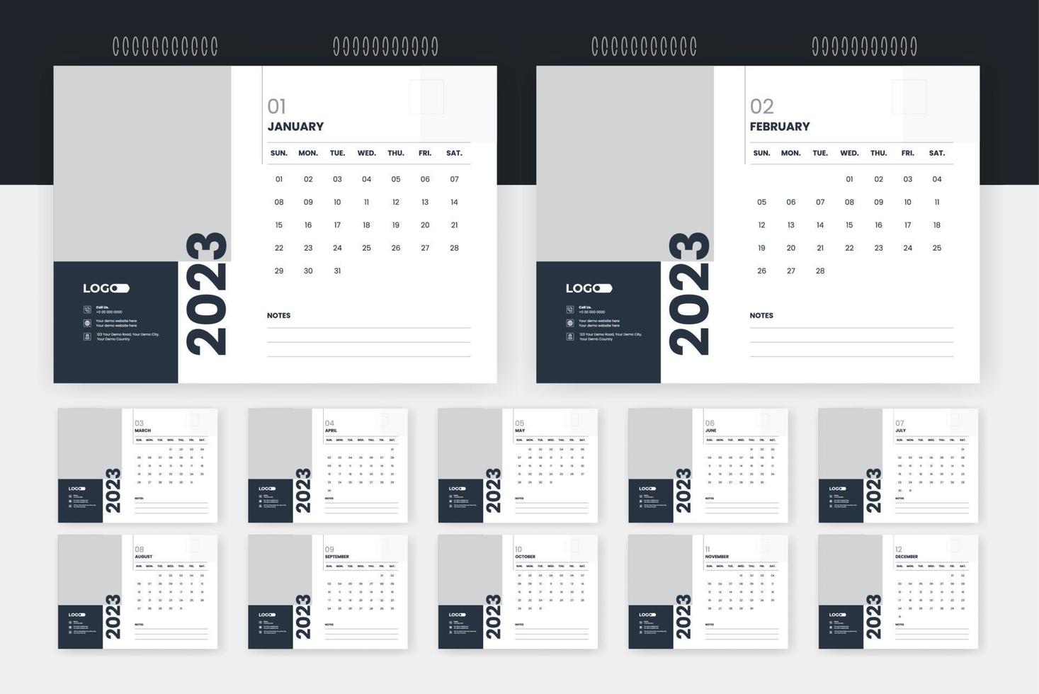 2023 modern abstract desk calendar design template vector