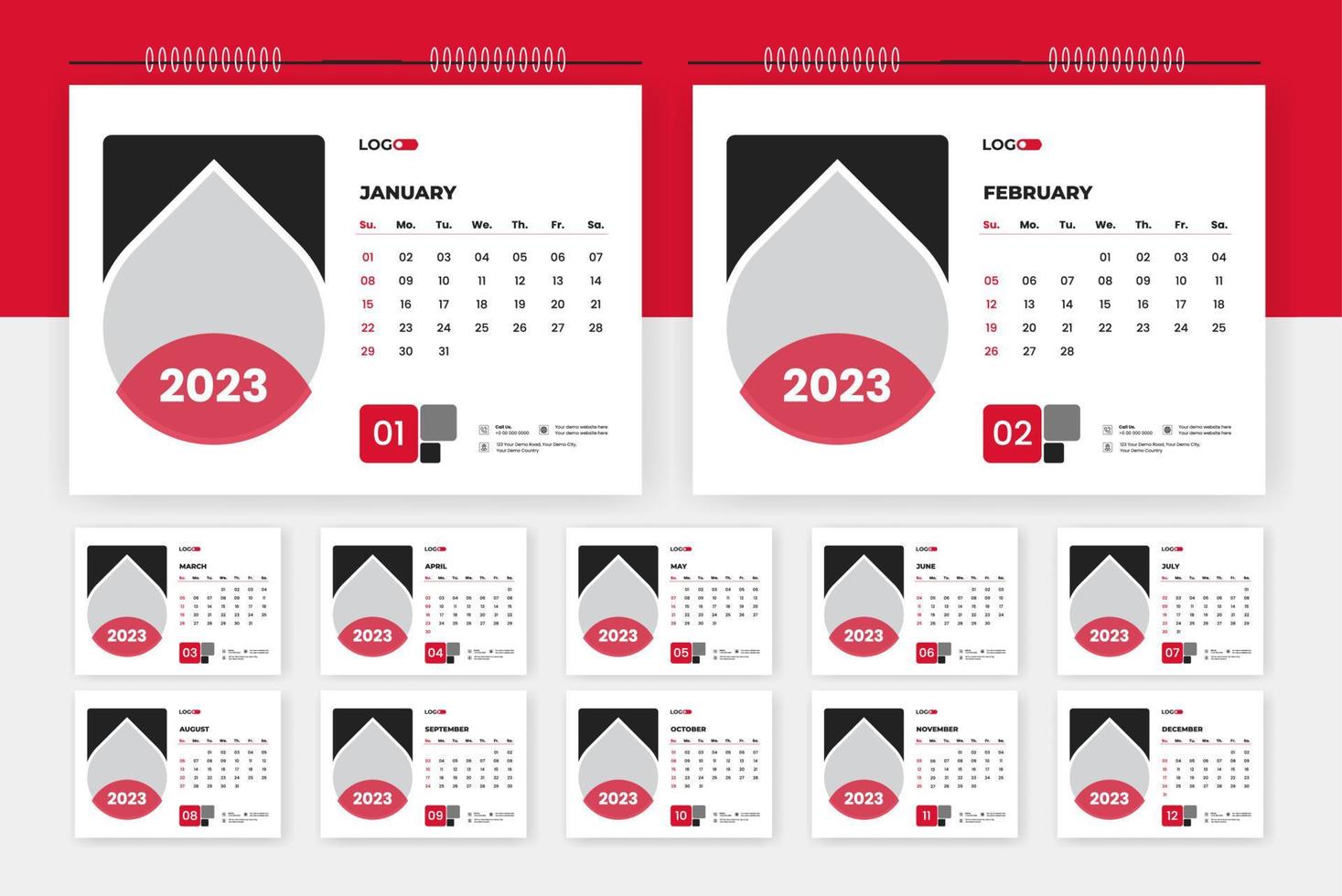 Plantilla de diseño de calendario de escritorio abstracto moderno 2023 vector