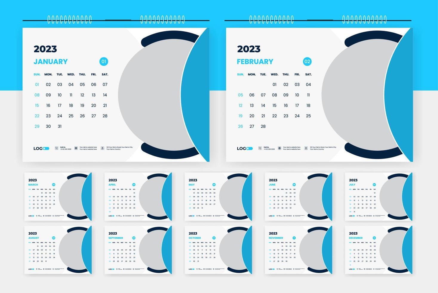 Plantilla de diseño de calendario de escritorio moderno 2023 vector