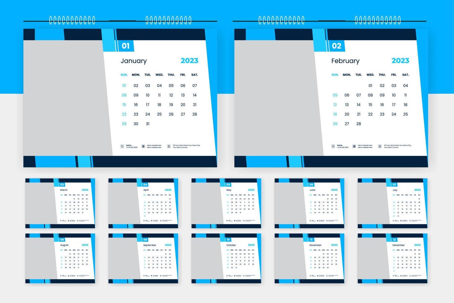 2023 modern abstract desk calendar design template vector