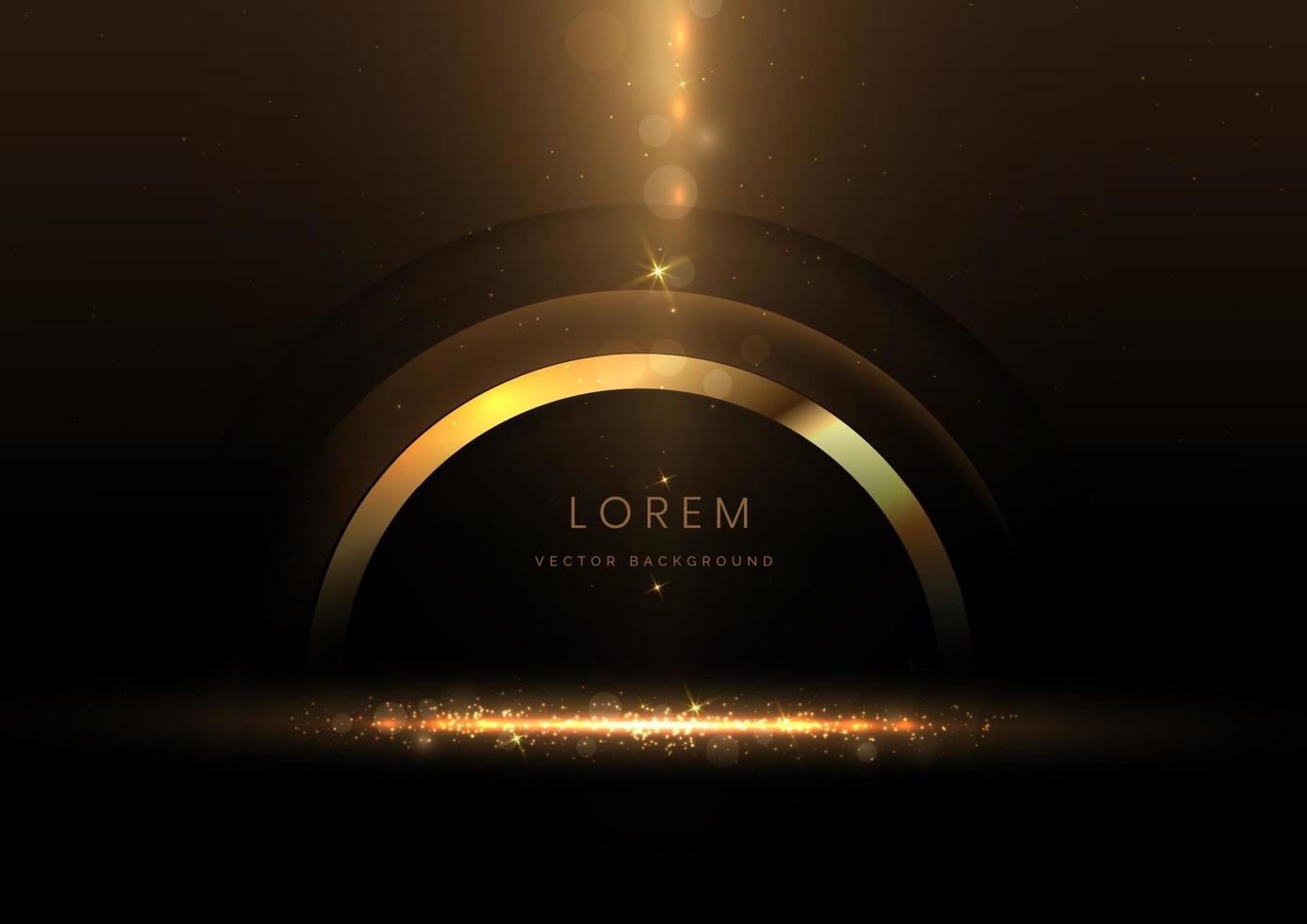 Abstract luxury golden glitter effect glowing on black background with lighting effect sparkle. vector