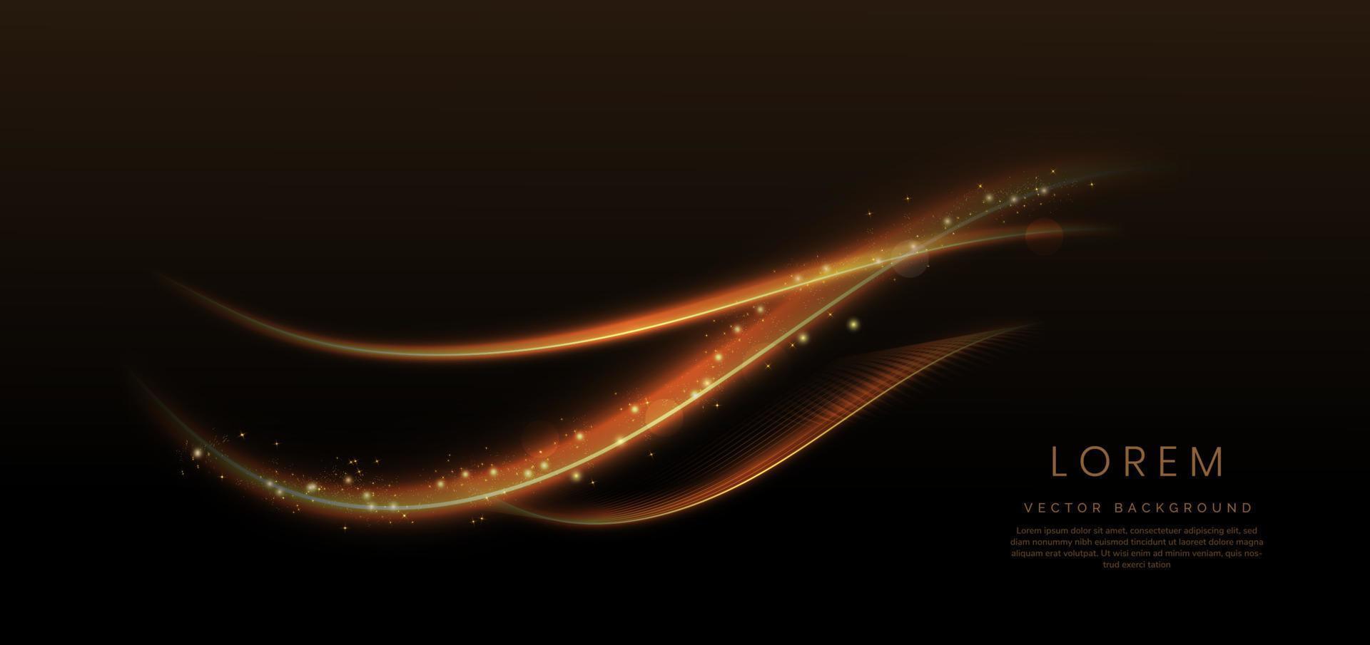 Abstract elegant gold glowing wave line with lighting effect sparkle on black background. vector