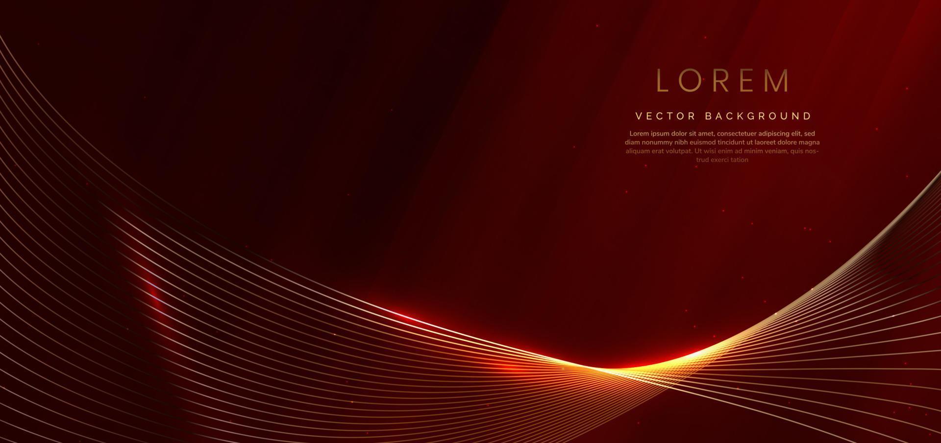 Abstract luxury golden lines curved overlapping on dark red background. vector