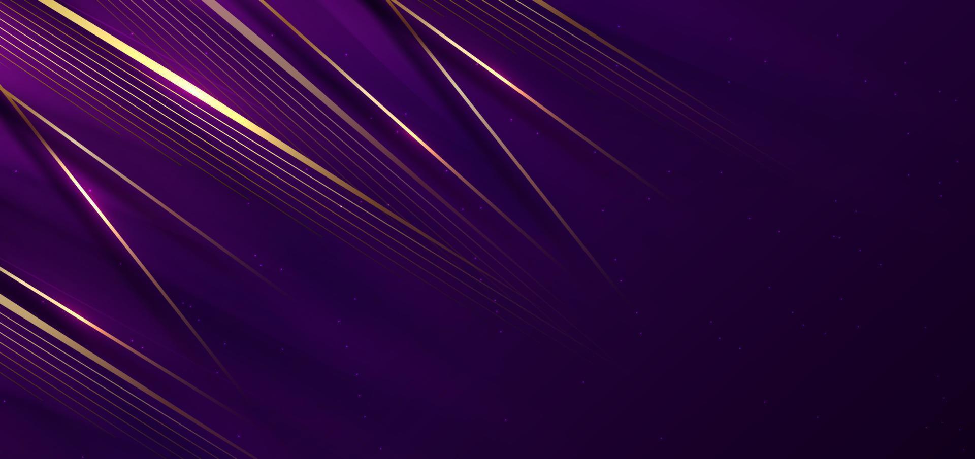 Abstract elegant purple background with golden line and lighting effect sparkle. Luxury template award design. vector