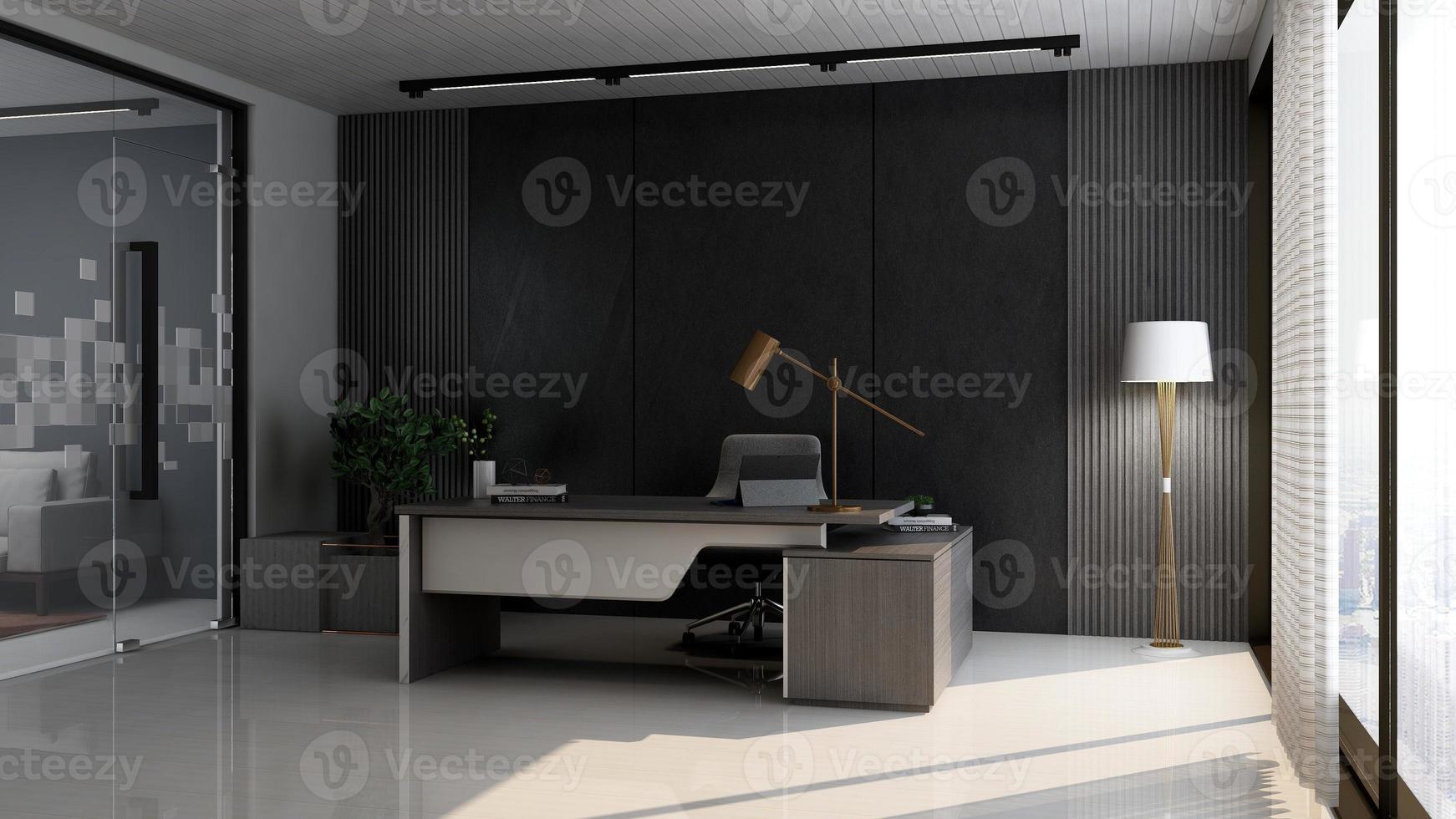 3D Render Modern office design - manager room interior wall mockup  with dark concept photo