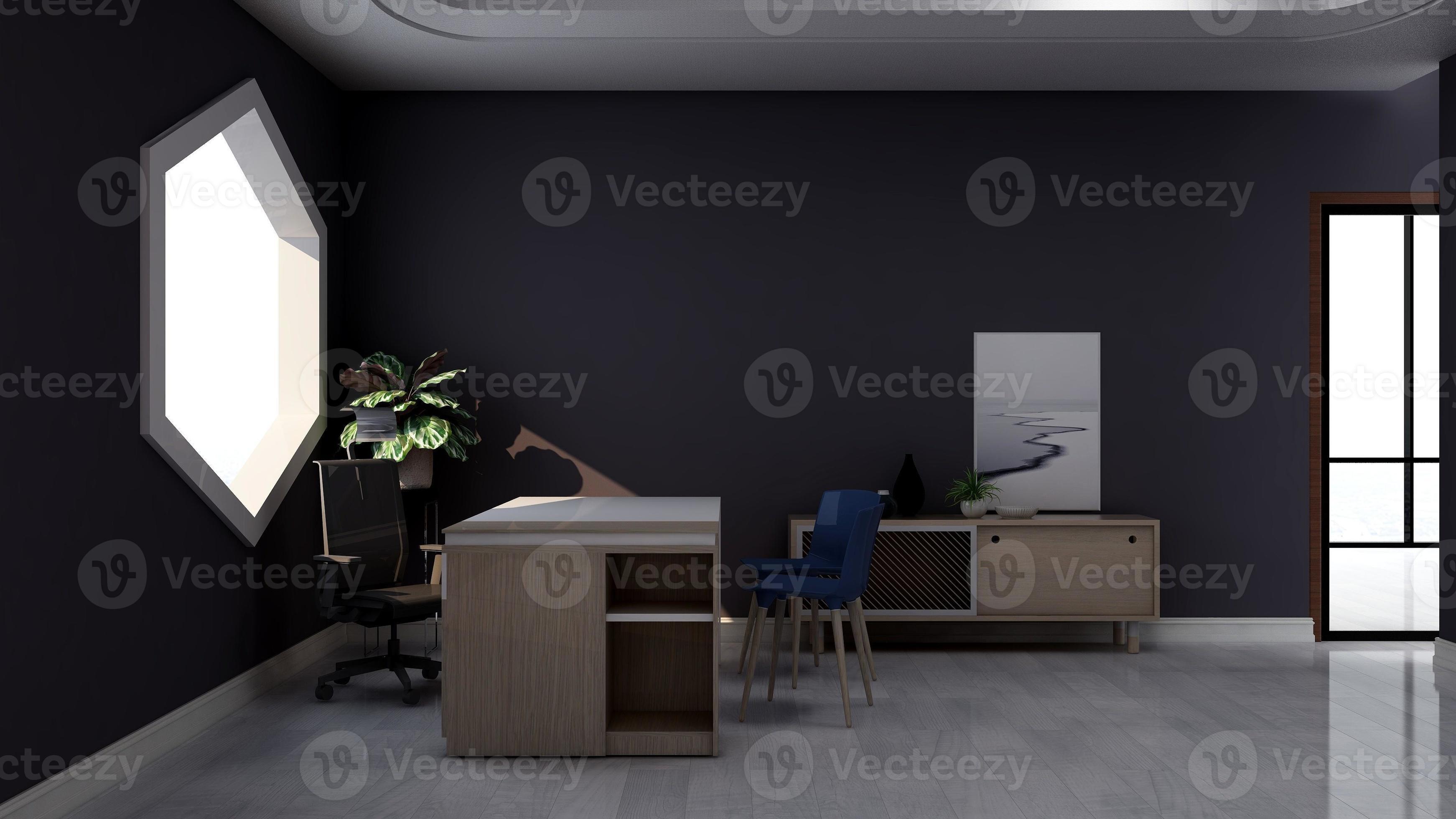 3D Render Side view of modern office design manager room interior