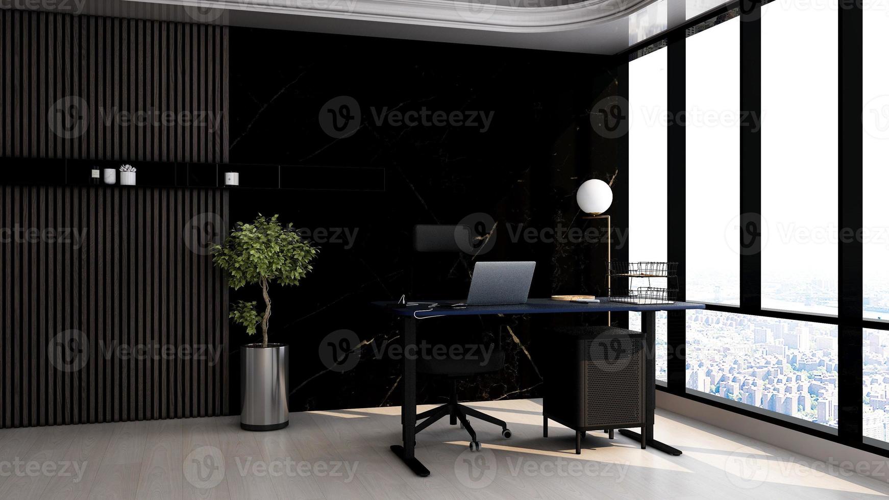 3D Render Modern office design - manager room interior wall mockup  with dark concept photo