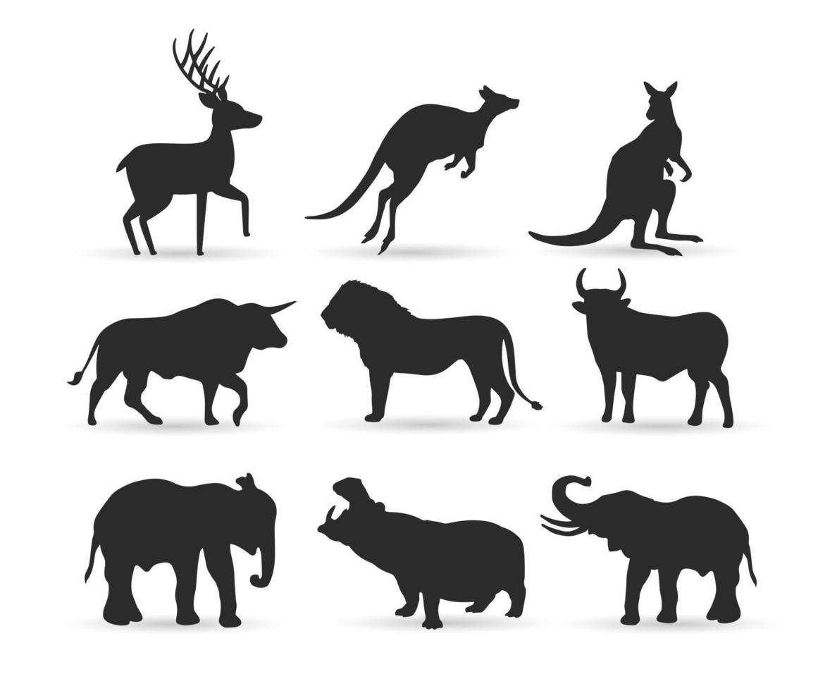 wild animal silhouette illustration vector set,