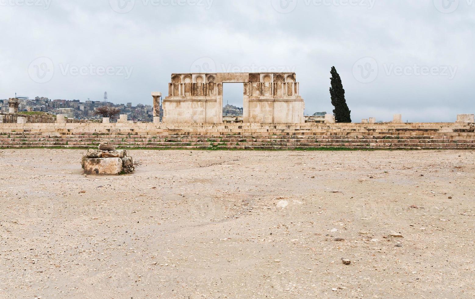 ruins of Umayyad Mosque in antique citadel in Amman photo