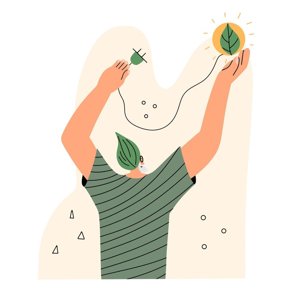 ESG concept. A man uses an environmentally friendly resource. Vector illustration in flat style