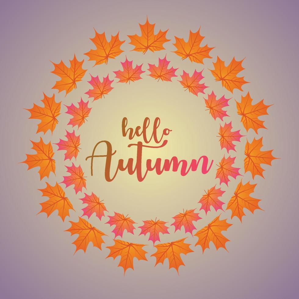 Hello Autumn with circular leaves premium vector illustration