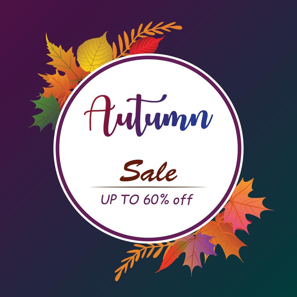 Autumn sale banner in circle premium vector illustration