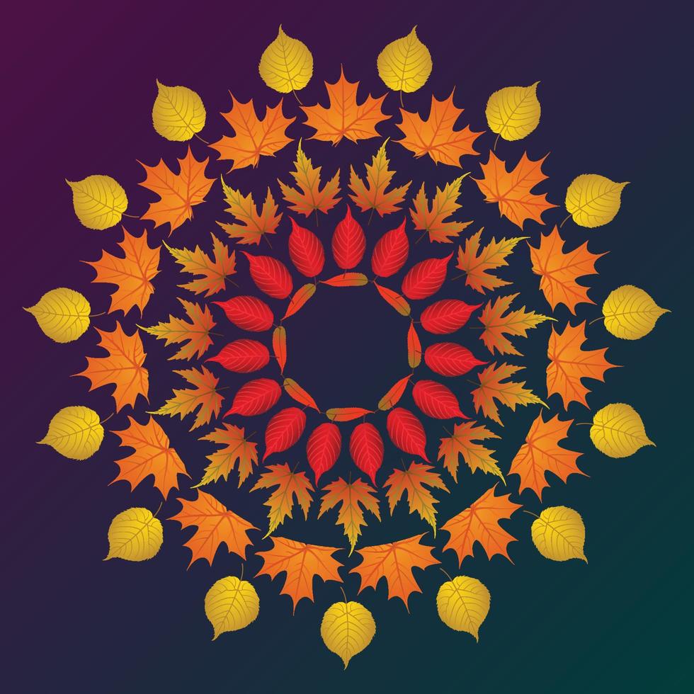 Autumn leaves in circular artform premium vector illustration
