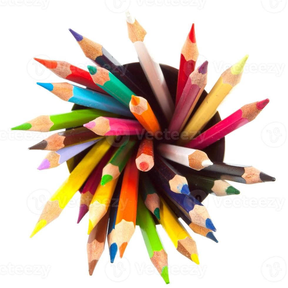 different colored pencils with white background photo