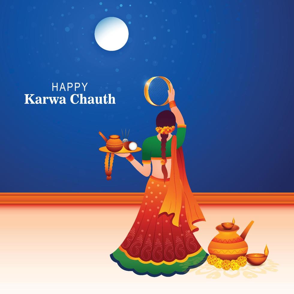 Indian festival happy karwa chauth celebration background vector