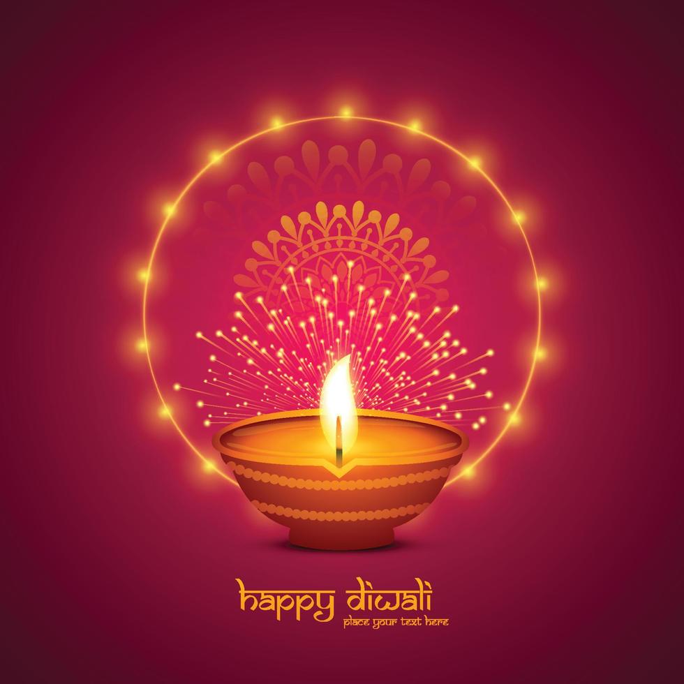 Fondo de tarjeta de celebración de festival de lámpara de aceite decorativa de diwali feliz vector