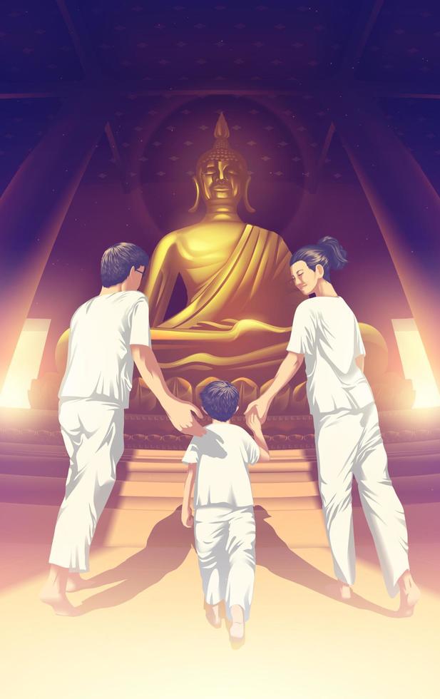 the parent who is guiding their son to be into noble eight-fold paths vector