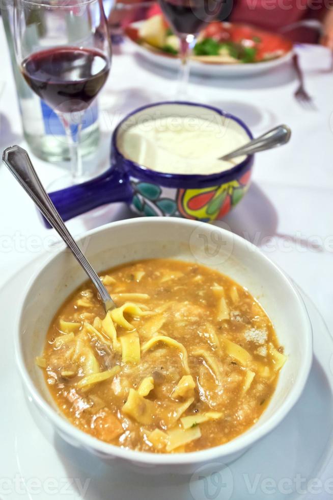 italian soup with pasta and beans photo