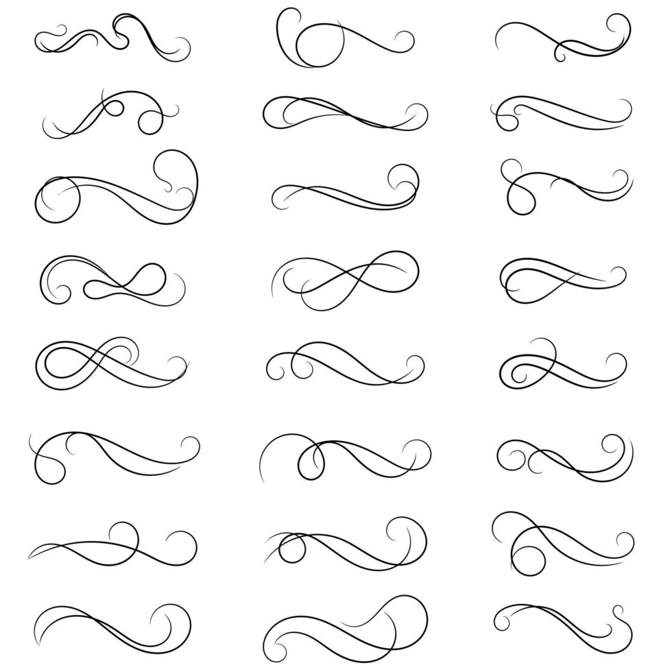 set of swirl border calligraphy and dividers decorative vector in vintage style on white background