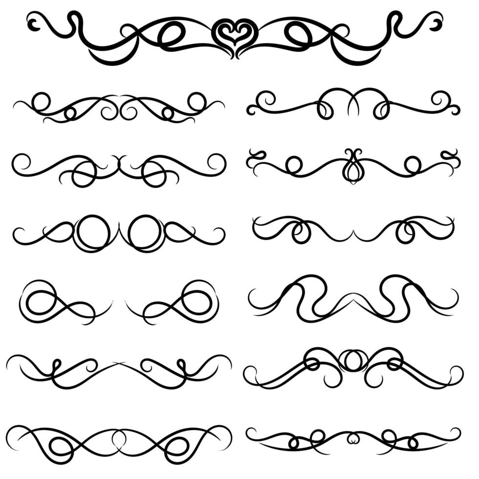 set of swirl border calligraphy and dividers decorative vector in vintage style on white background