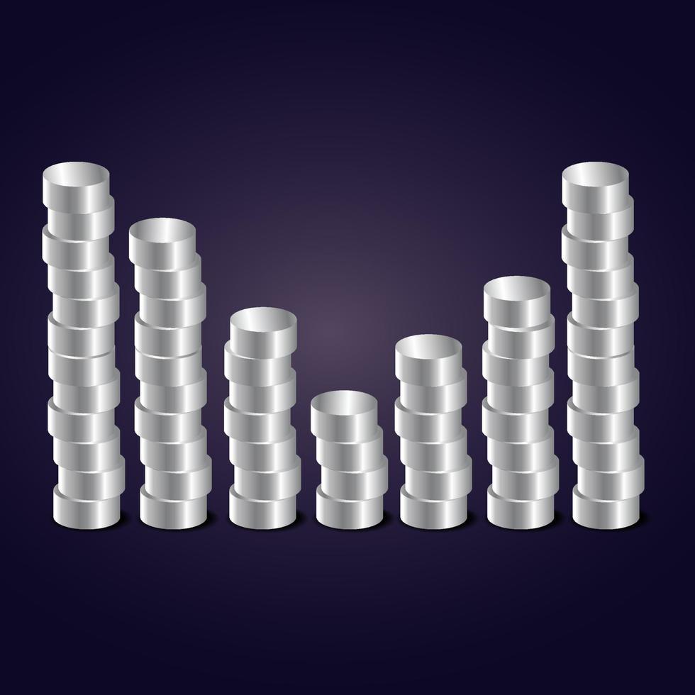 Silver cylinders with different height. vector