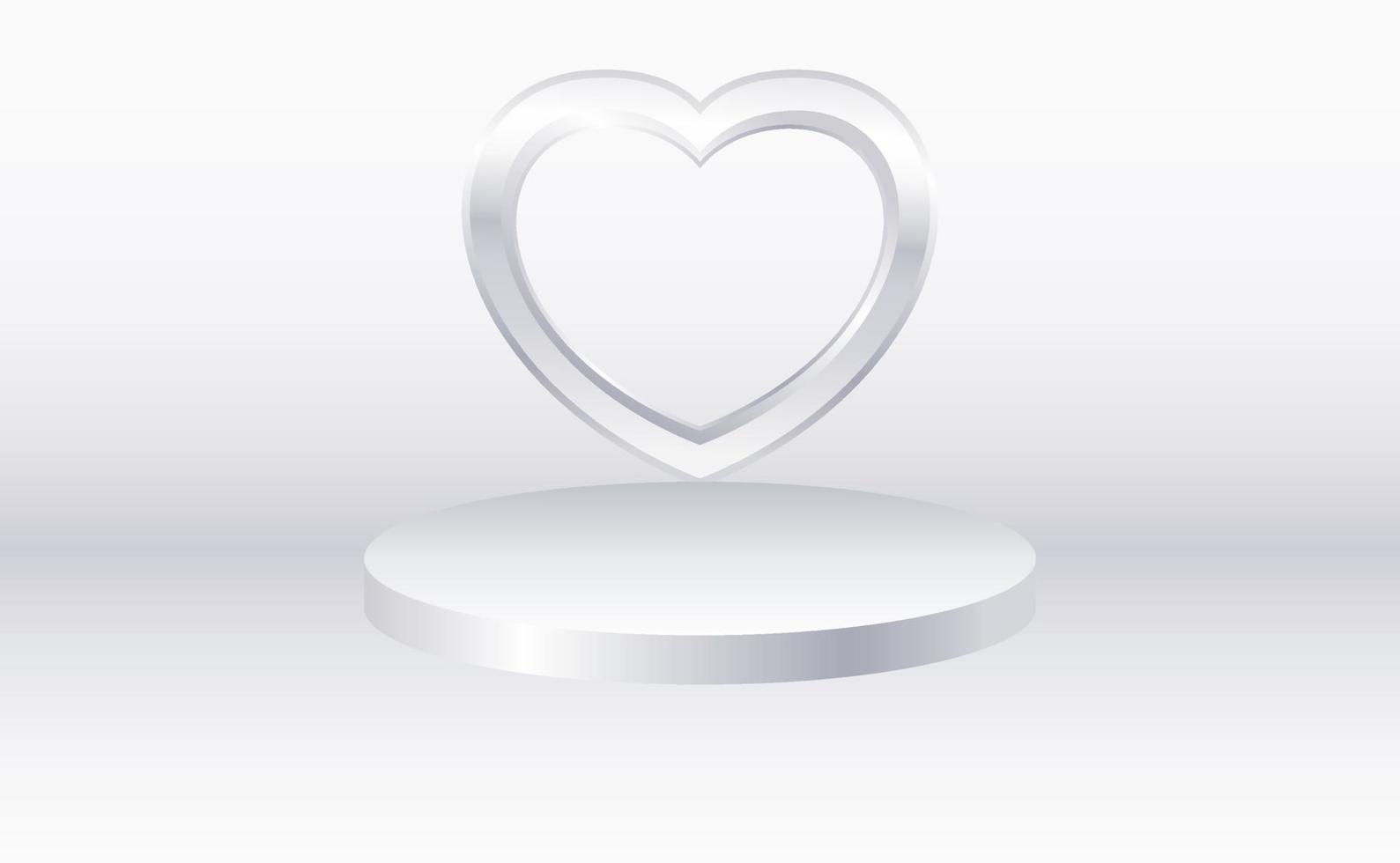 Silver 3d cylinder set podium with heart presentation mock up vector